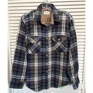 Men's Store Plaid Flannel Shirt Button Up Long Sleeve Size L (16-16.5) Brown/Blu